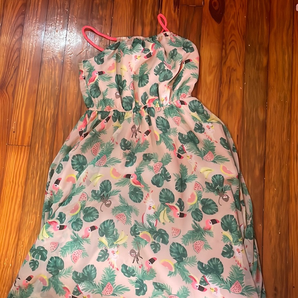 Tropical pattern girls summer dress